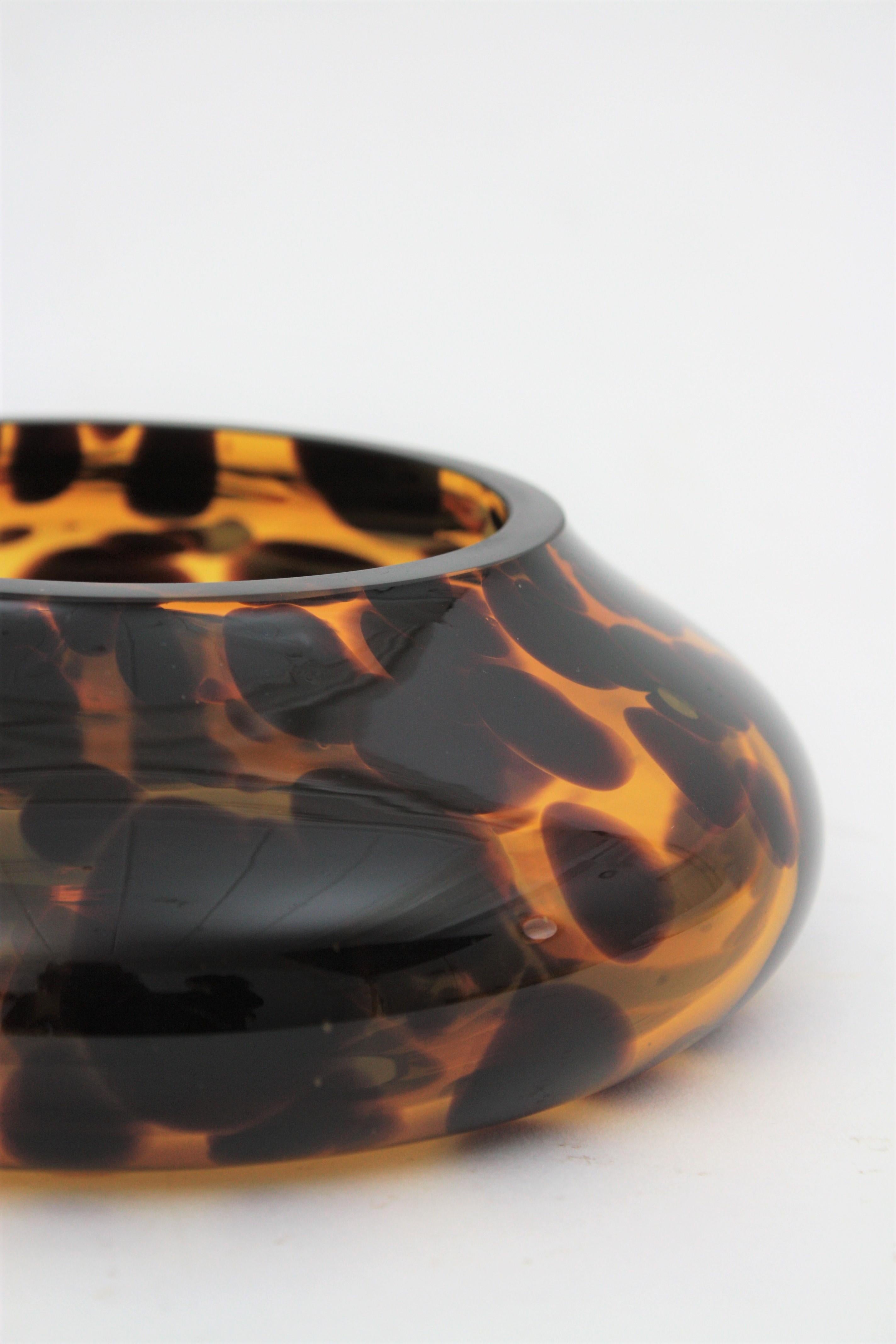 Large Midcentury Empoli for Christian Dior Tortoiseshell Glass Ashtray or Bowl 1