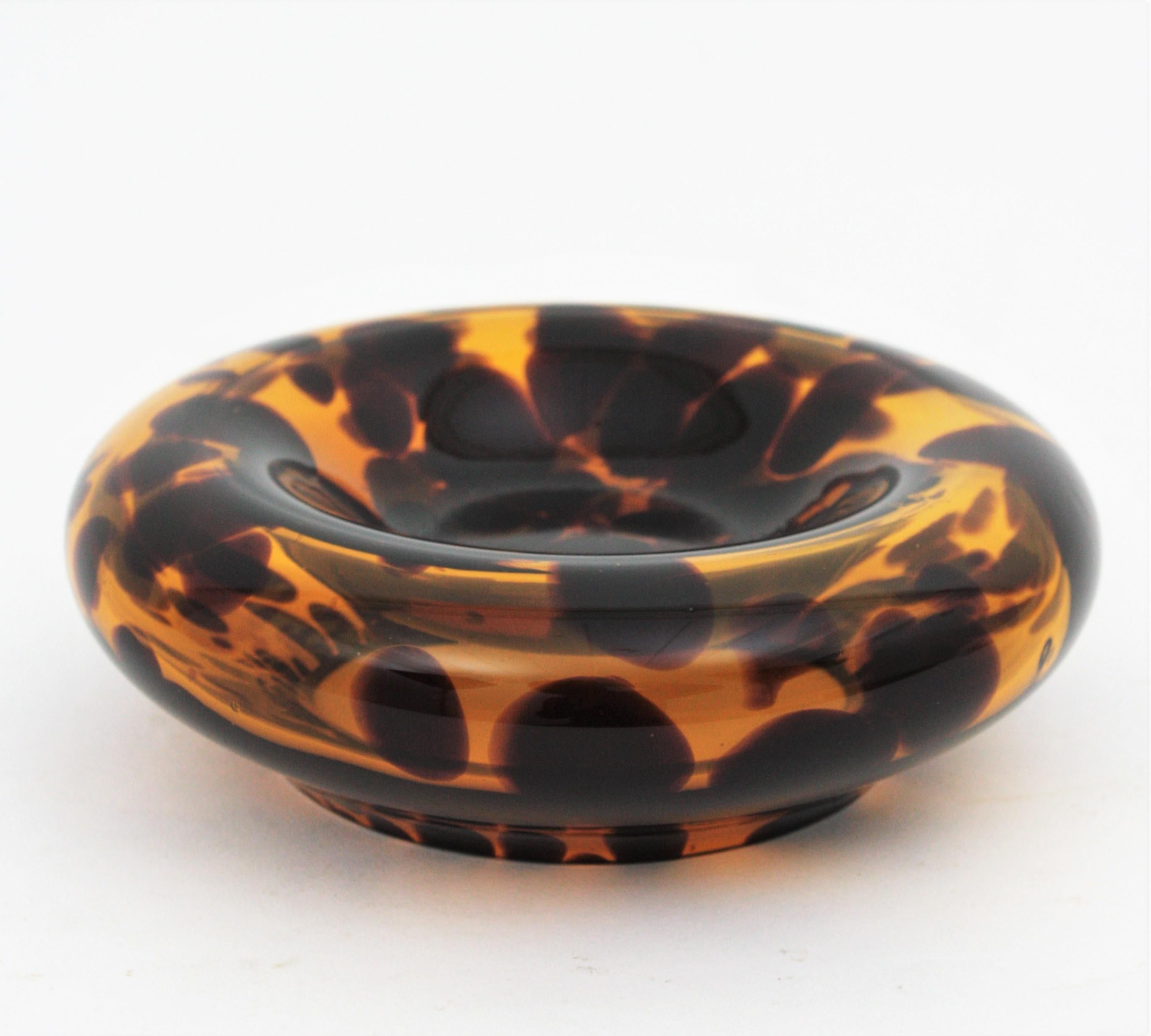 Large Midcentury Empoli for Christian Dior Tortoiseshell Glass Ashtray or Bowl 2