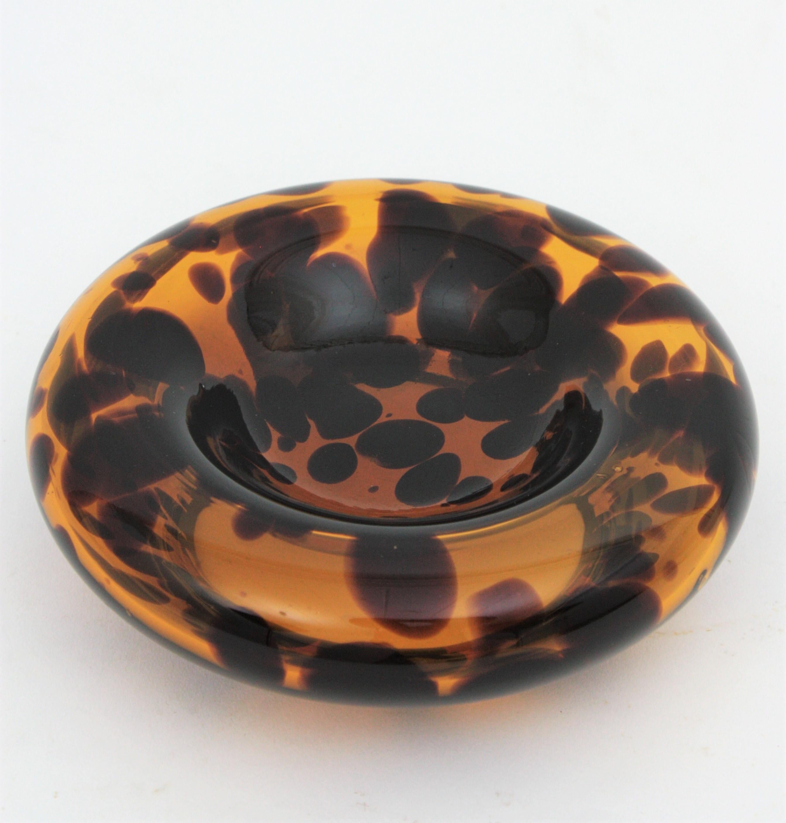 Large Midcentury Empoli for Christian Dior Tortoiseshell Glass Ashtray or Bowl 3