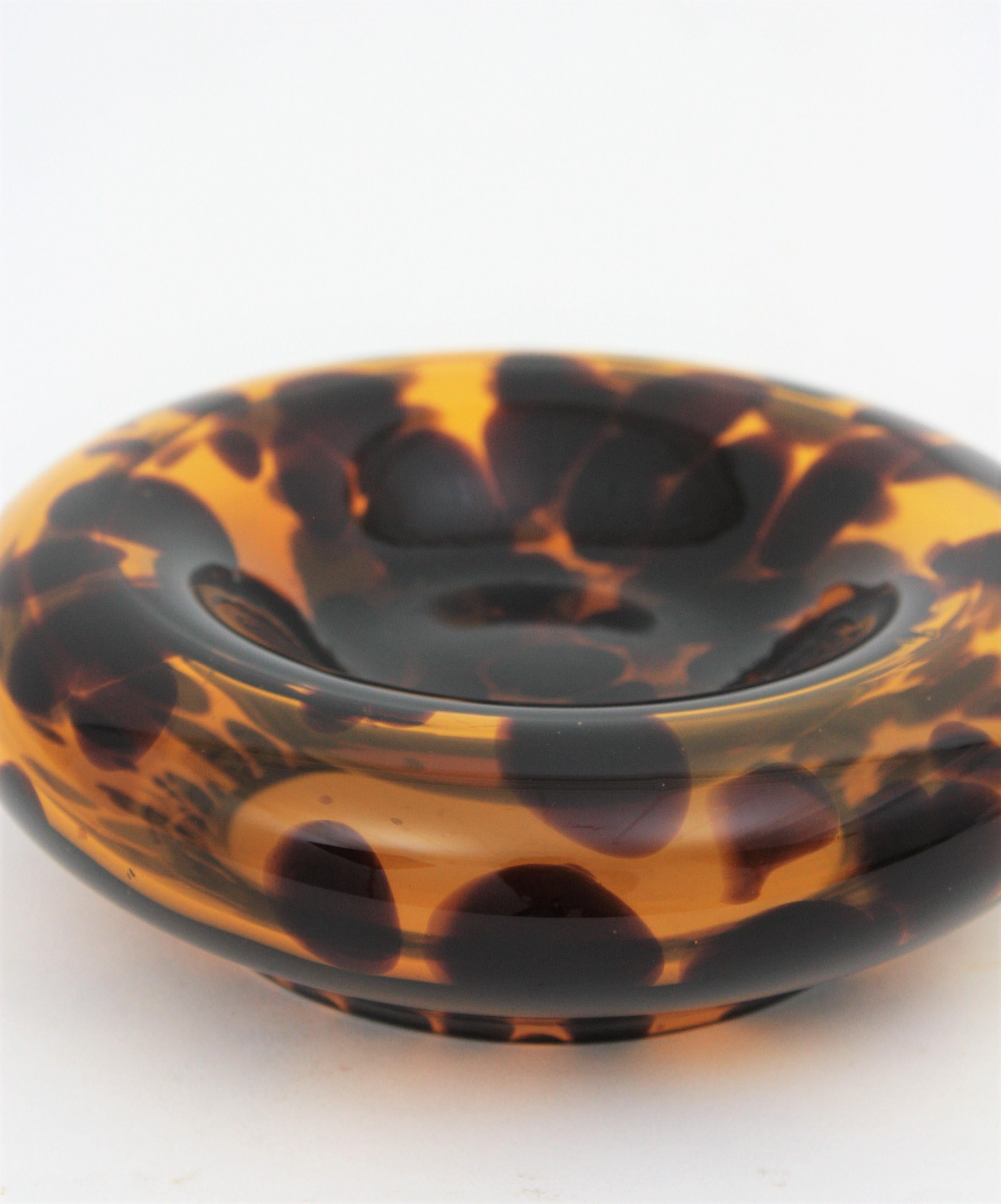 Large Midcentury Empoli for Christian Dior Tortoiseshell Glass Ashtray or Bowl 5