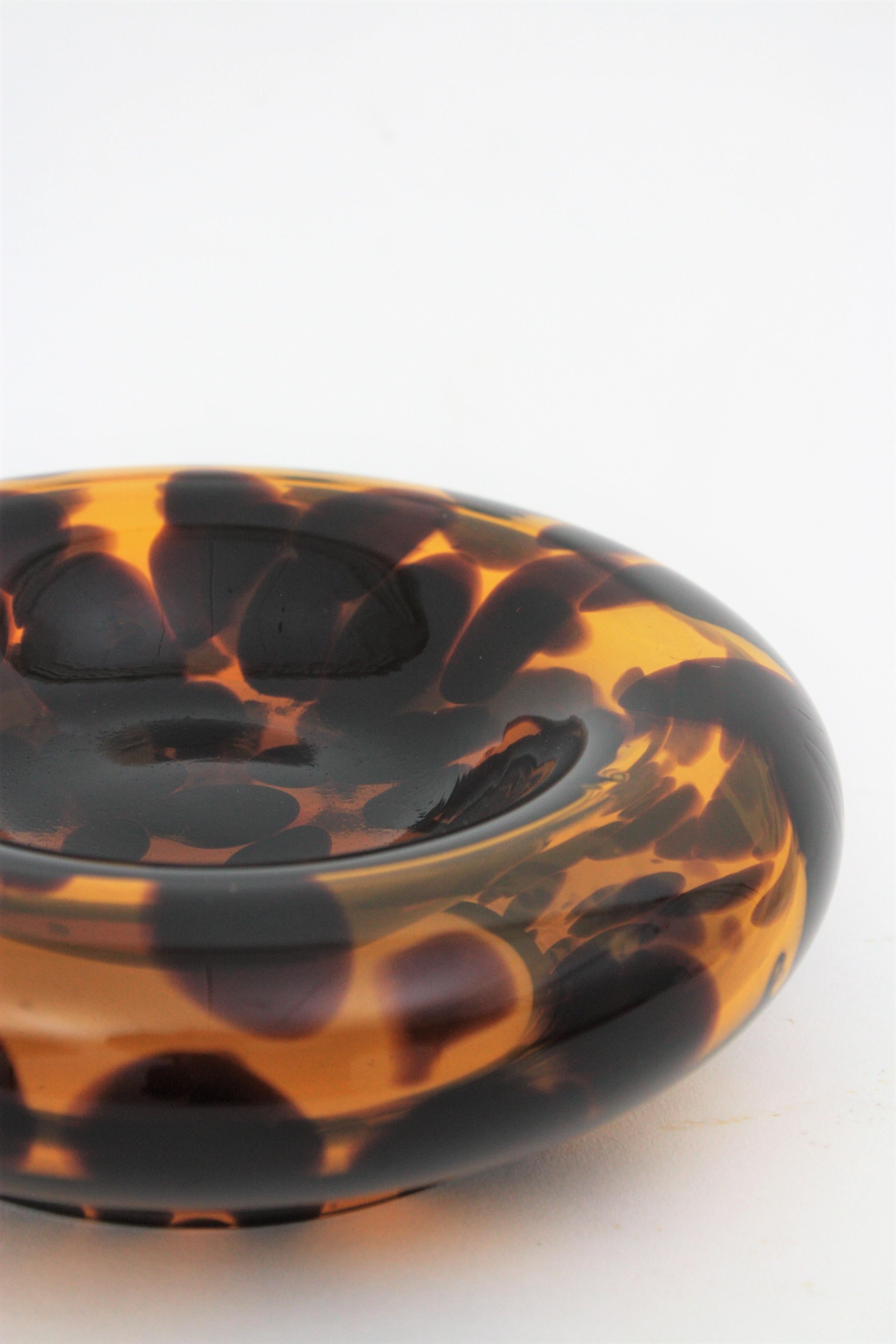 Large Midcentury Empoli for Christian Dior Tortoiseshell Glass Ashtray or Bowl 6