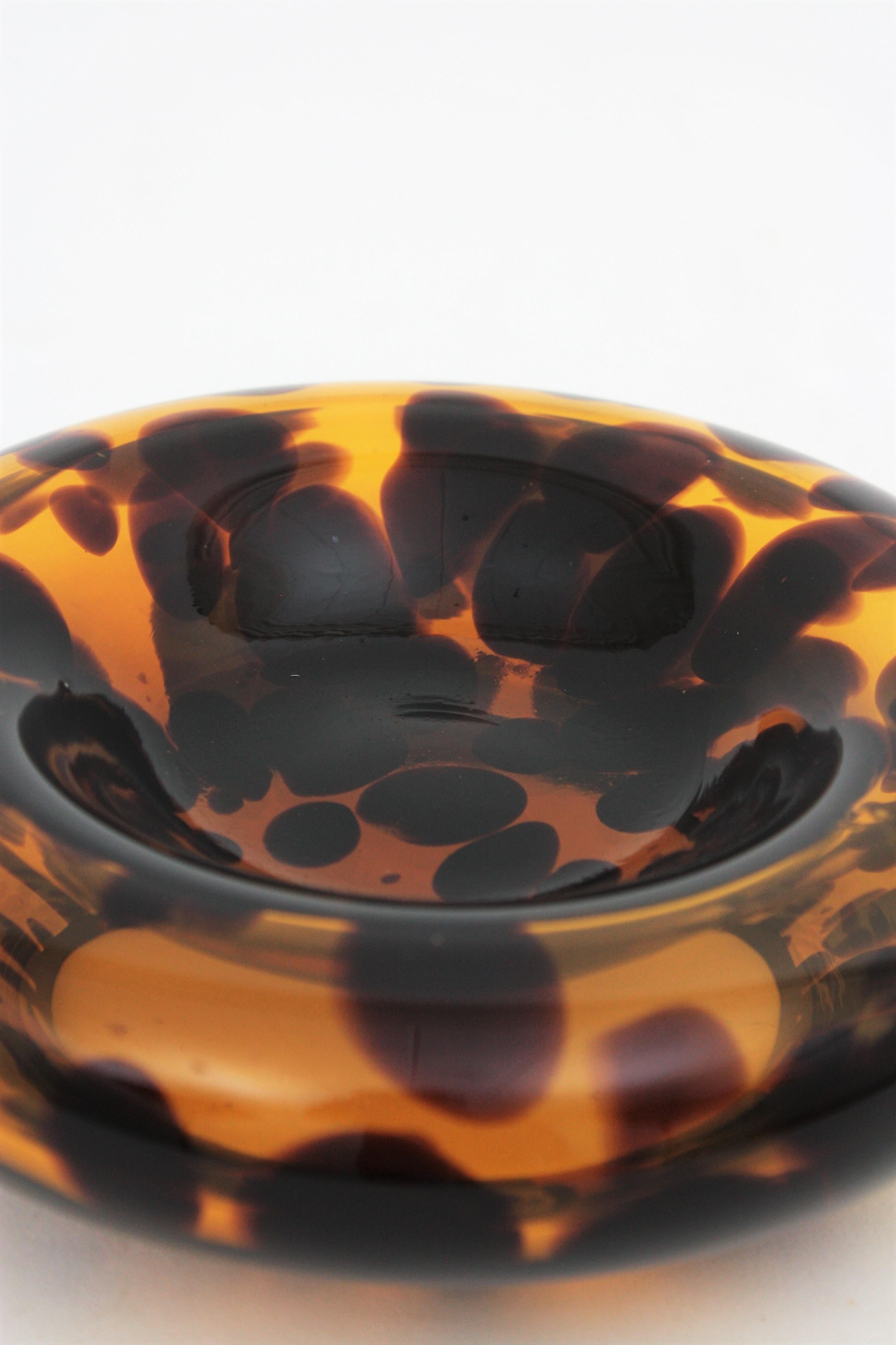 Large Midcentury Empoli for Christian Dior Tortoiseshell Glass Ashtray or Bowl 7