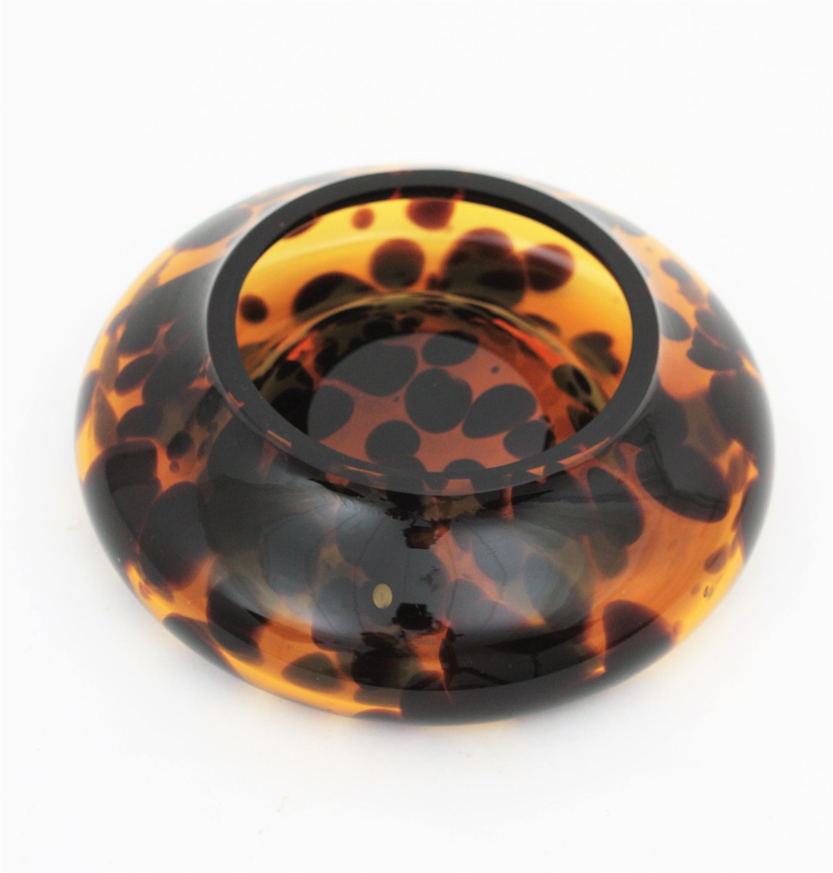 Large Midcentury Empoli for Christian Dior Tortoiseshell Glass Ashtray or Bowl 9