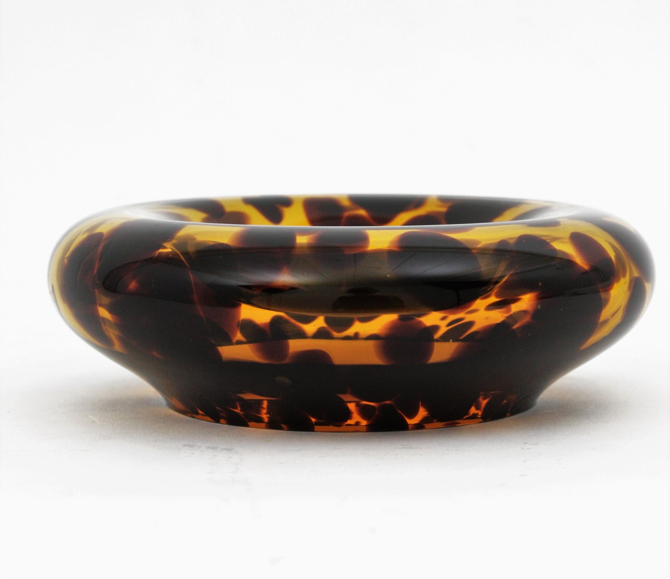 Italian Large Midcentury Empoli for Christian Dior Tortoiseshell Glass Ashtray or Bowl