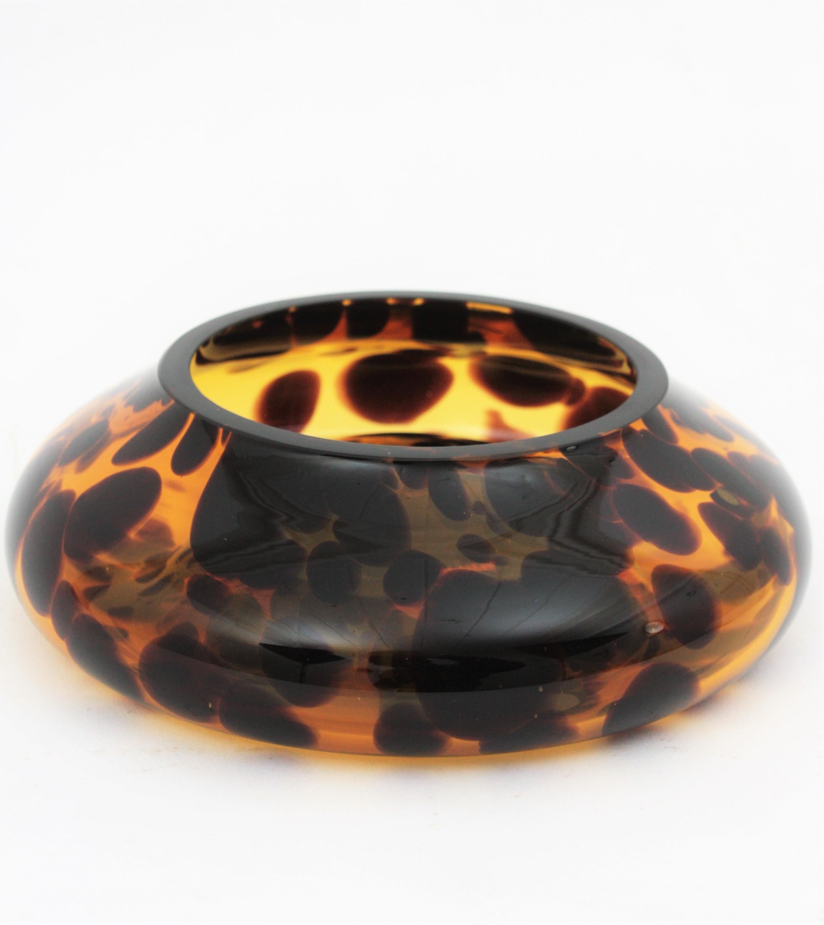 Large Midcentury Empoli for Christian Dior Tortoiseshell Glass Ashtray or Bowl In Excellent Condition In Barcelona, ES