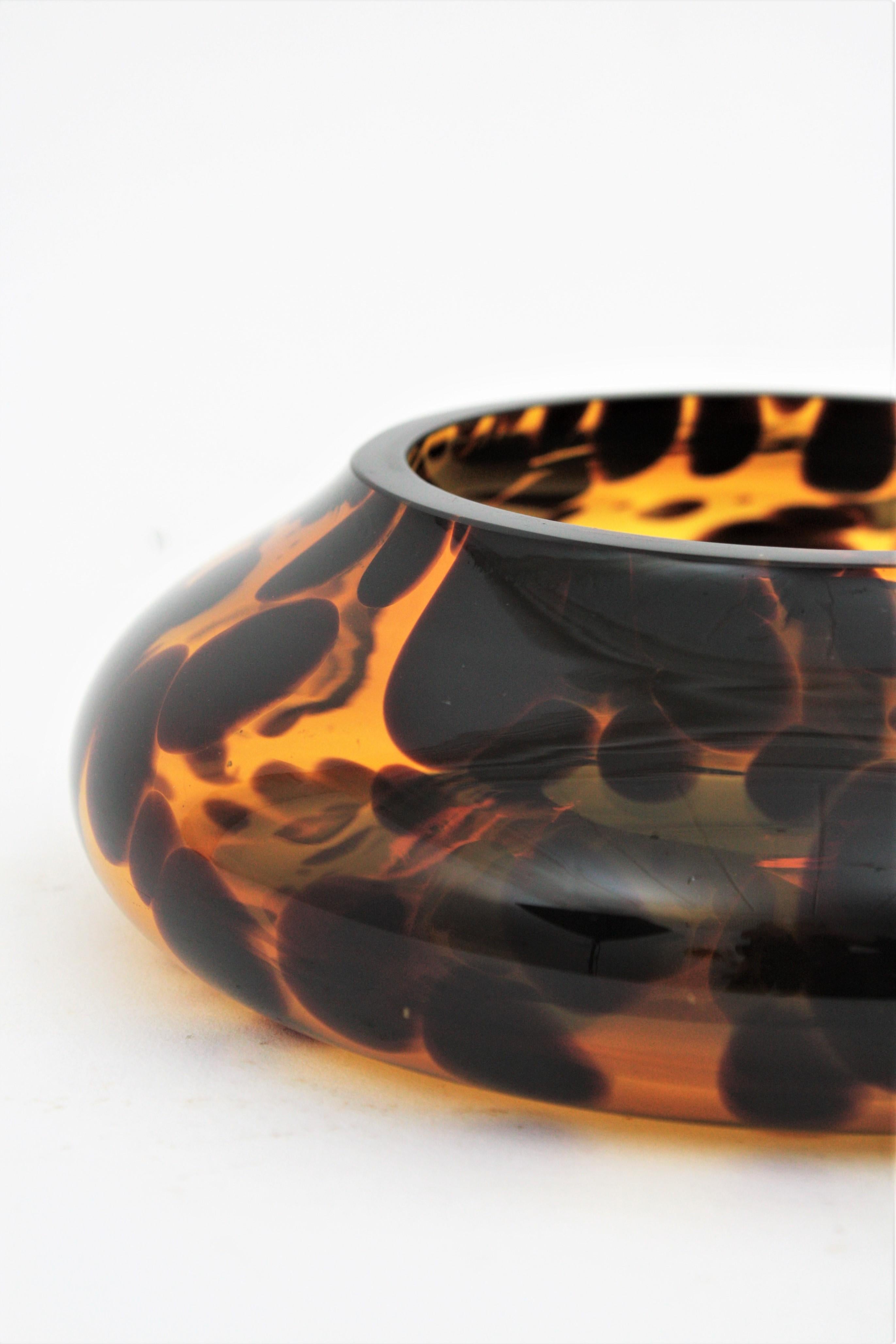 Art Glass Large Midcentury Empoli for Christian Dior Tortoiseshell Glass Ashtray or Bowl