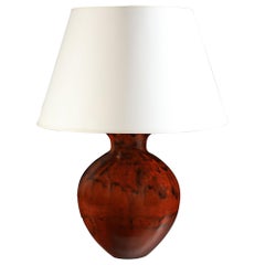 Large Midcentury English Red Glaze Art Pottery Table Lamp of Bulbous Form