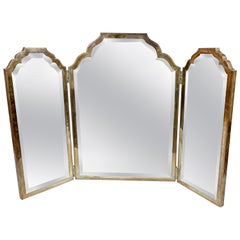 Retro Large Midcentury English Sterling Silver Folding Triptych Dressing Mirror