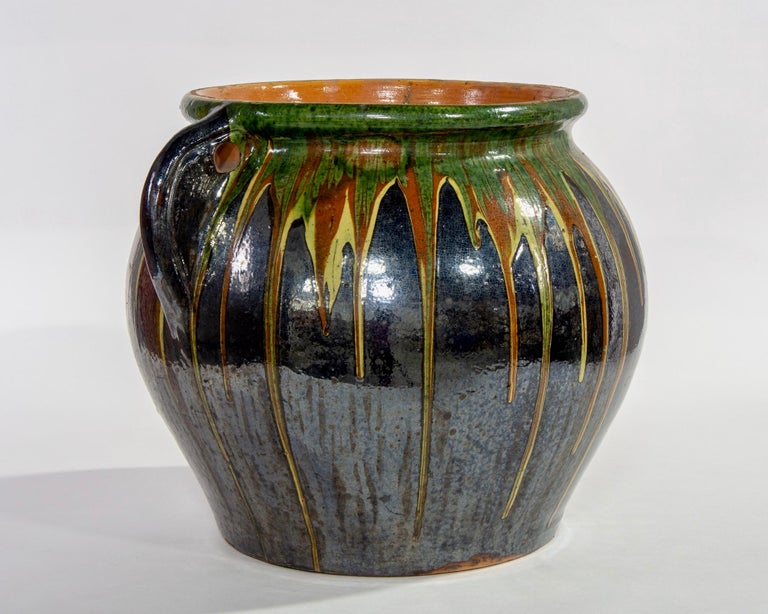 Large Midcentury European Drip Glaze Black Ceramic Garden Pot at 1stDibs
