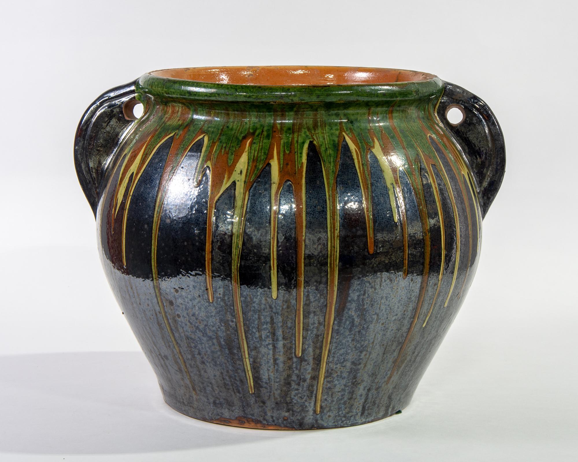 Mid-Century Modern Large Midcentury European Drip Glaze Black Ceramic Garden Pot
