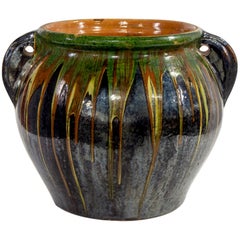 Large Midcentury European Drip Glaze Black Ceramic Garden Pot