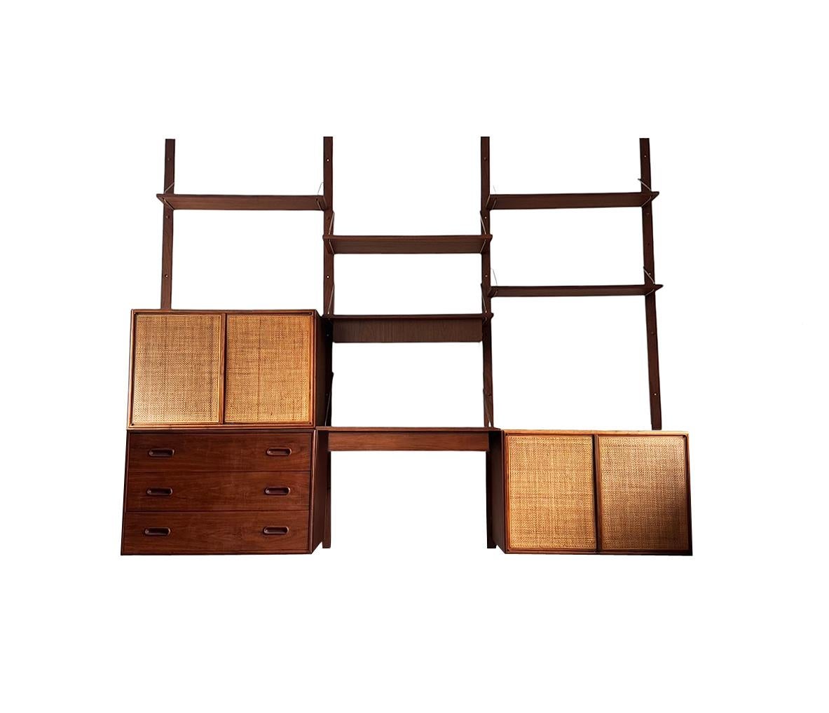 American Large Midcentury Floating Danish Style Modern Cabinet Wall Unit in Walnut