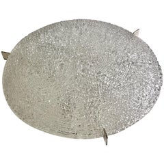 Large Midcentury Flush Mount in Clear Textured Glass by Kaiser Leuchten