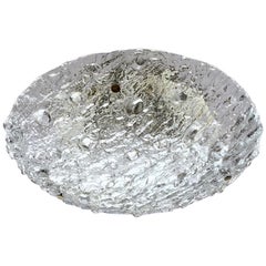 Large Midcentury Flush Mount in Heavily Textured Clear Glass by Kaiser, Germany