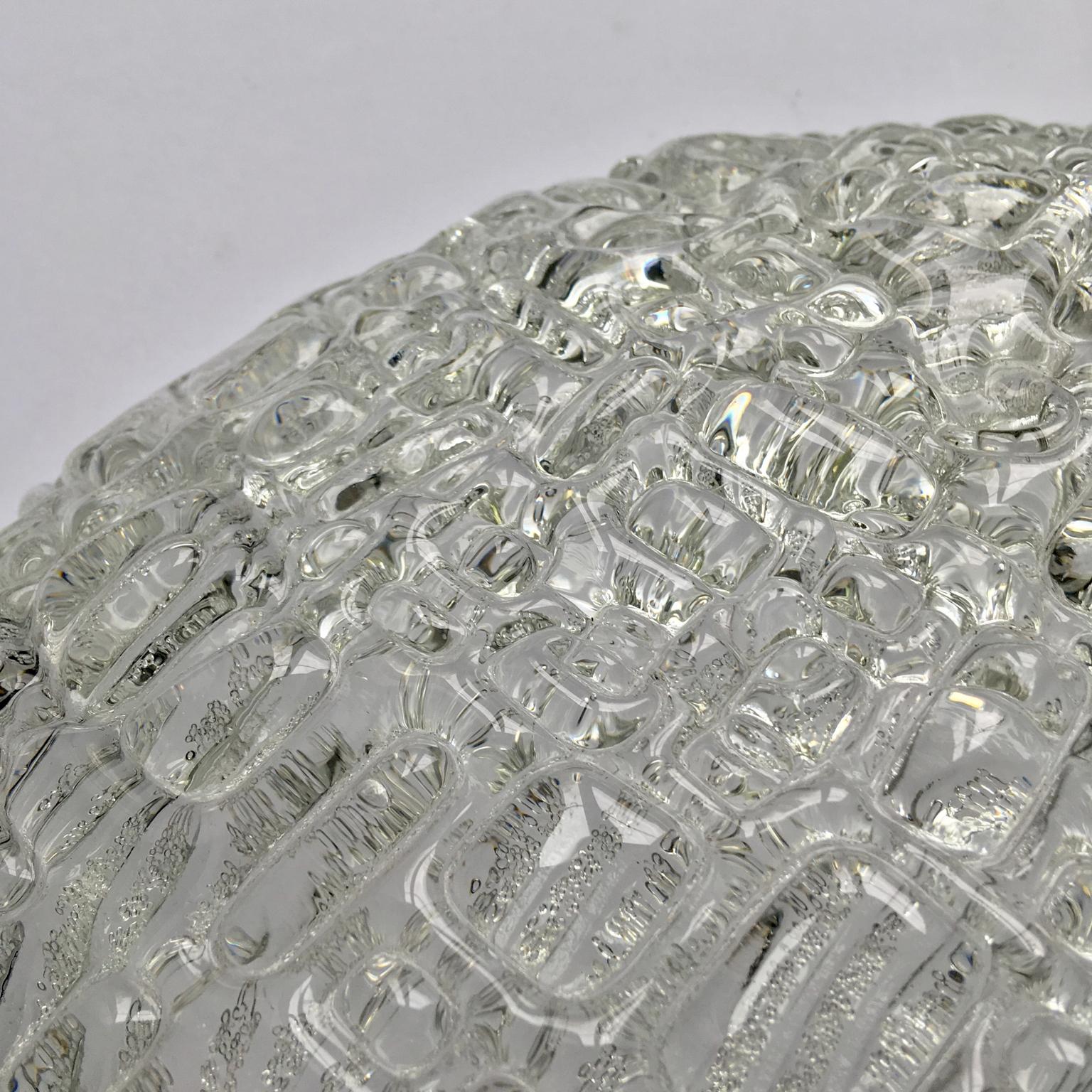 20th Century Large Midcentury Flush Mount in Textured Glass by Kaiser Leuchten