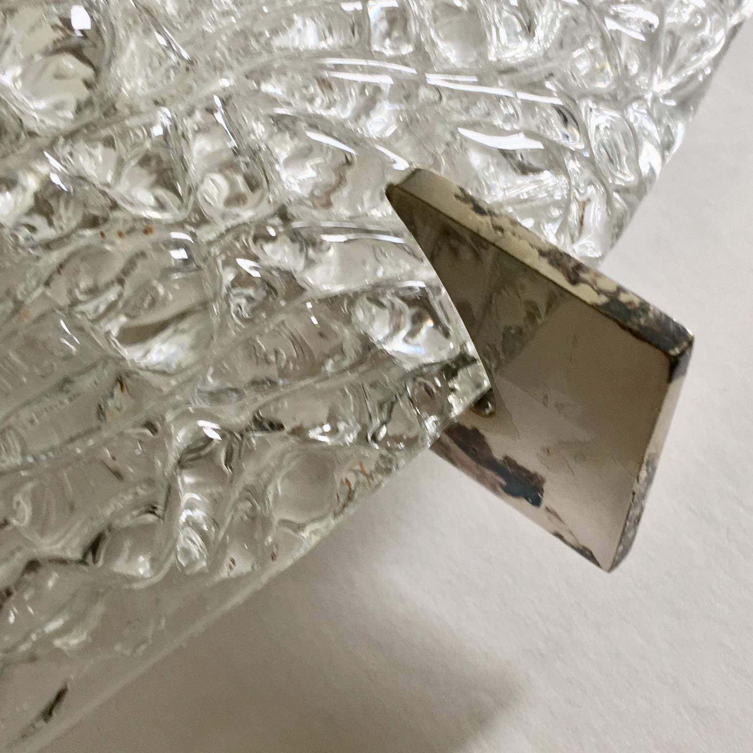 Metal Large Midcentury Flush Mount in Clear Textured Glass by Kaiser Leuchten