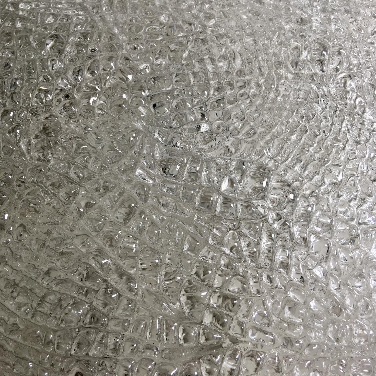 Large Midcentury Flush Mount in Clear Textured Glass by Kaiser Leuchten 1