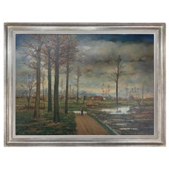 Large Midcentury Framed Oil Painting on Canvas by Fr. De Roover