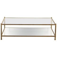 Large Midcentury French Brass and Glass Coffee Table