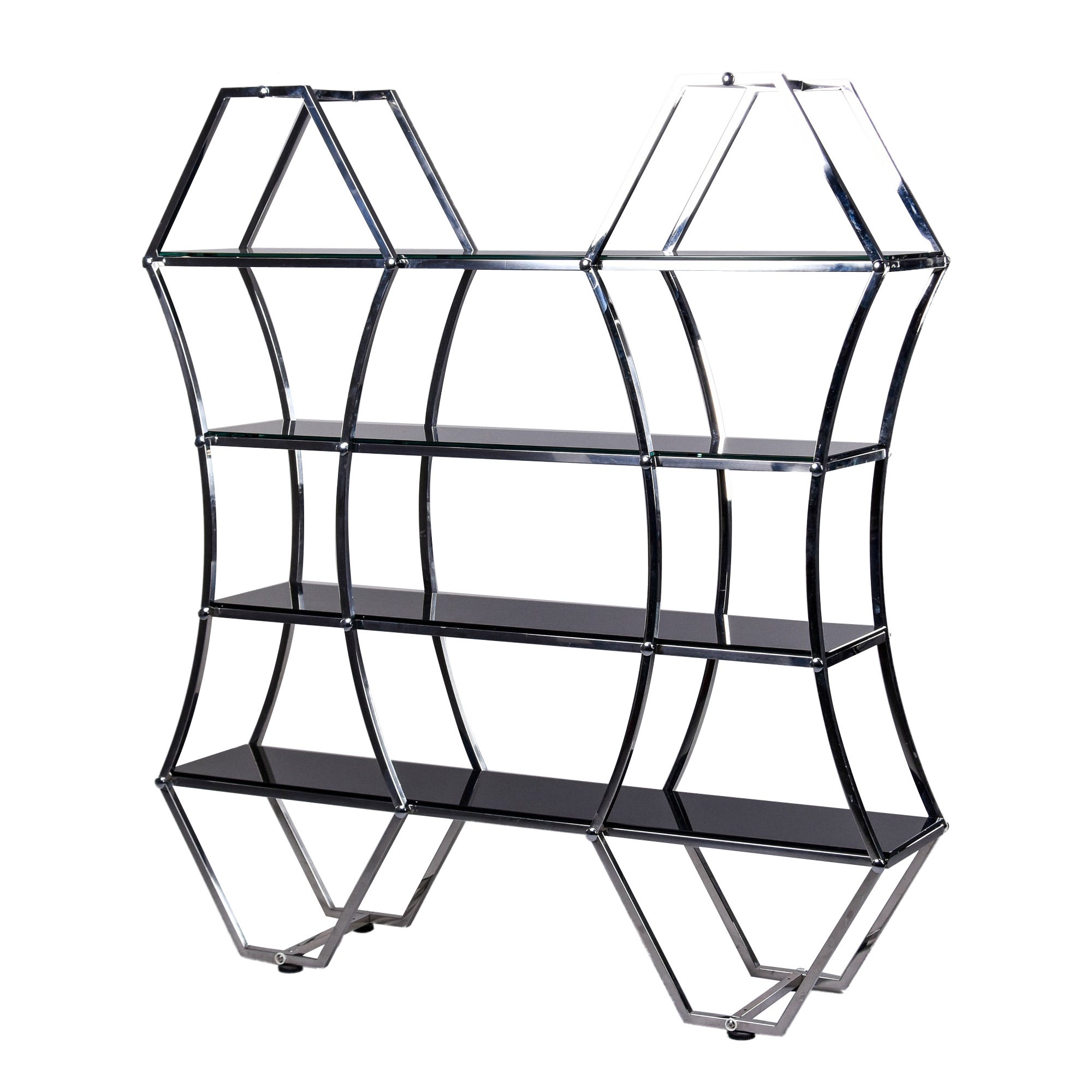 Grande étagère française du milieu du siècle en chrome et verre fumé en vente