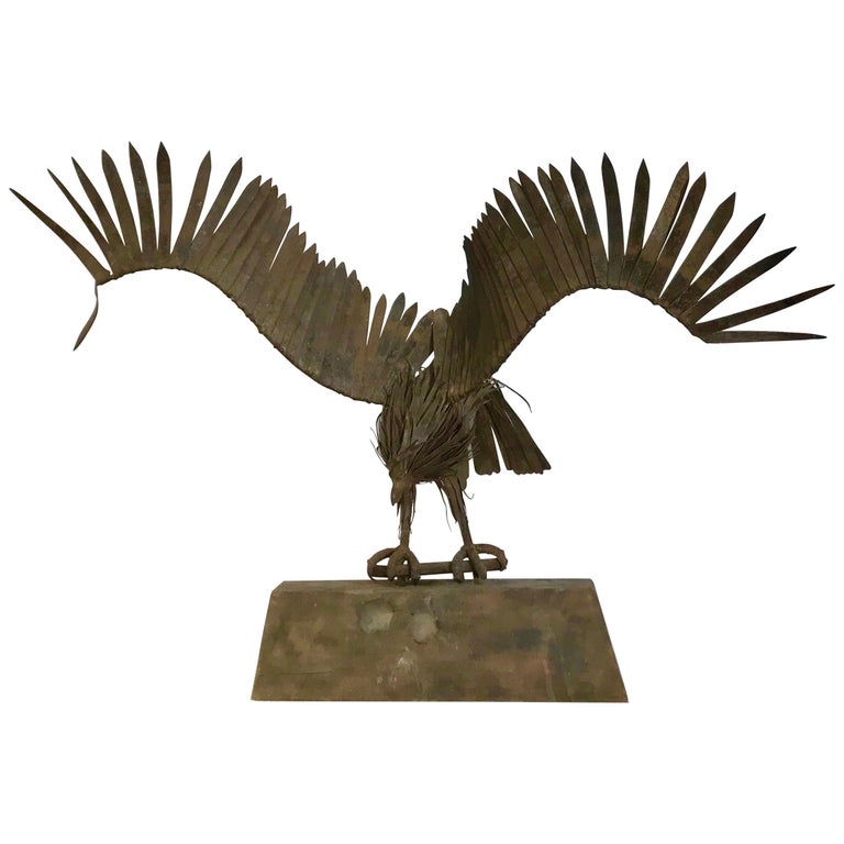 Large Midcentury French Handmade Wrought Iron Eagle Sculpture For Sale