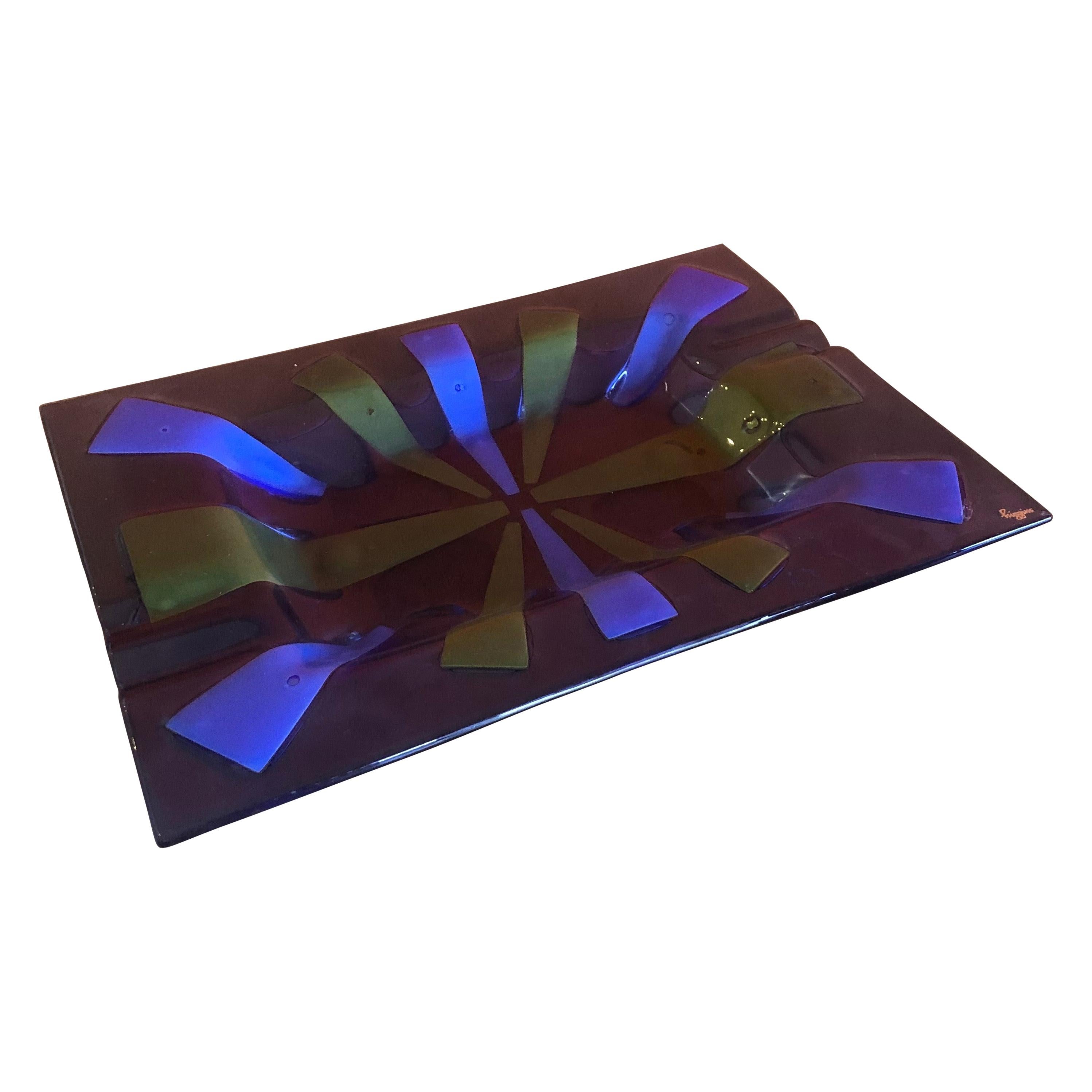 Grande posacenere in vetro artistico fuso del Medioevo di Higgins Glass