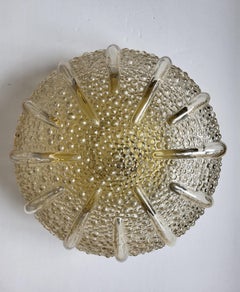 Large Midcentury German Vintage Amber Glass Ceiling Wall Light Flushmount, 1960s