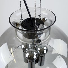 Large Midcentury Glass Ball Pendant with Chrome Hardware by Glasshütte Limburg