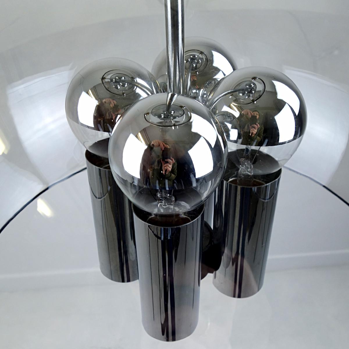 Mid-Century Modern Large Midcentury Glass Ball Pendant with Chrome Hardware by Glasshütte Limburg For Sale