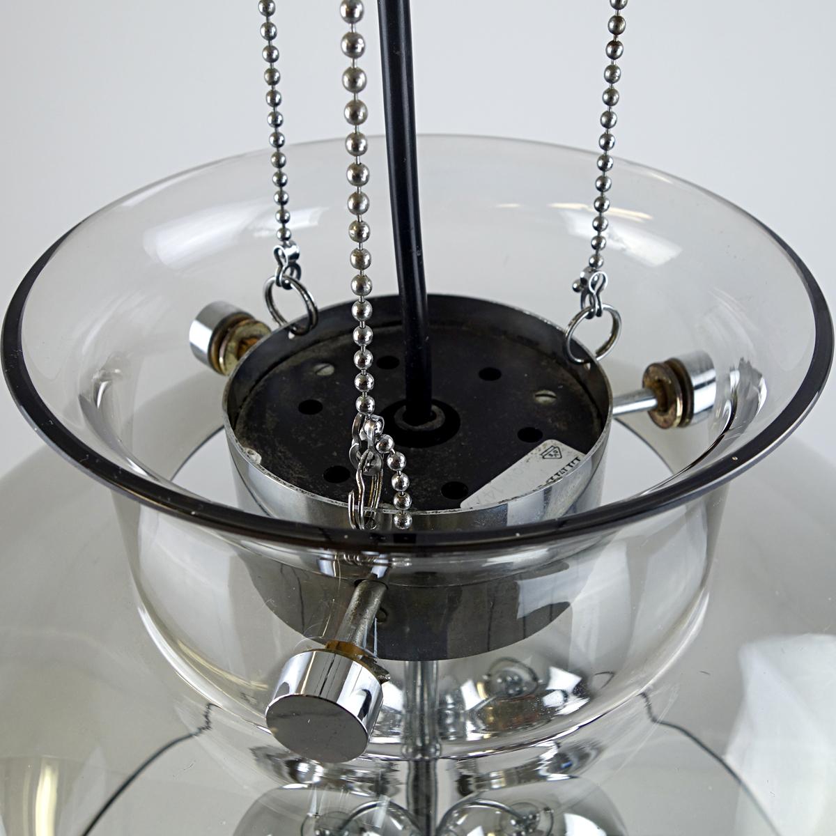 Blown Glass Large Midcentury Glass Ball Pendant with Chrome Hardware by Glasshütte Limburg For Sale
