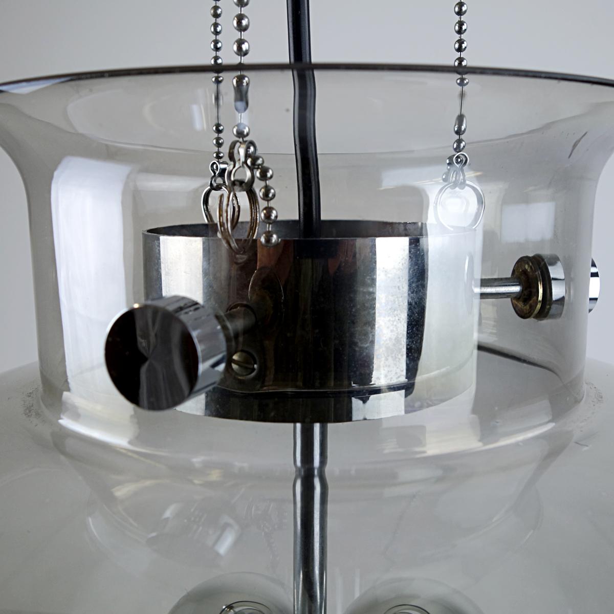 Large Midcentury Glass Ball Pendant with Chrome Hardware by Glasshütte Limburg For Sale 1