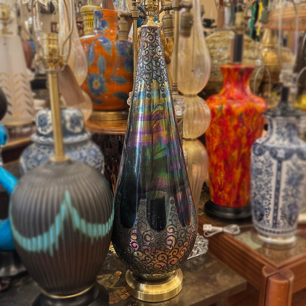 Lámpara grande de cristal de mediados de siglo mediados del siglo XX en venta