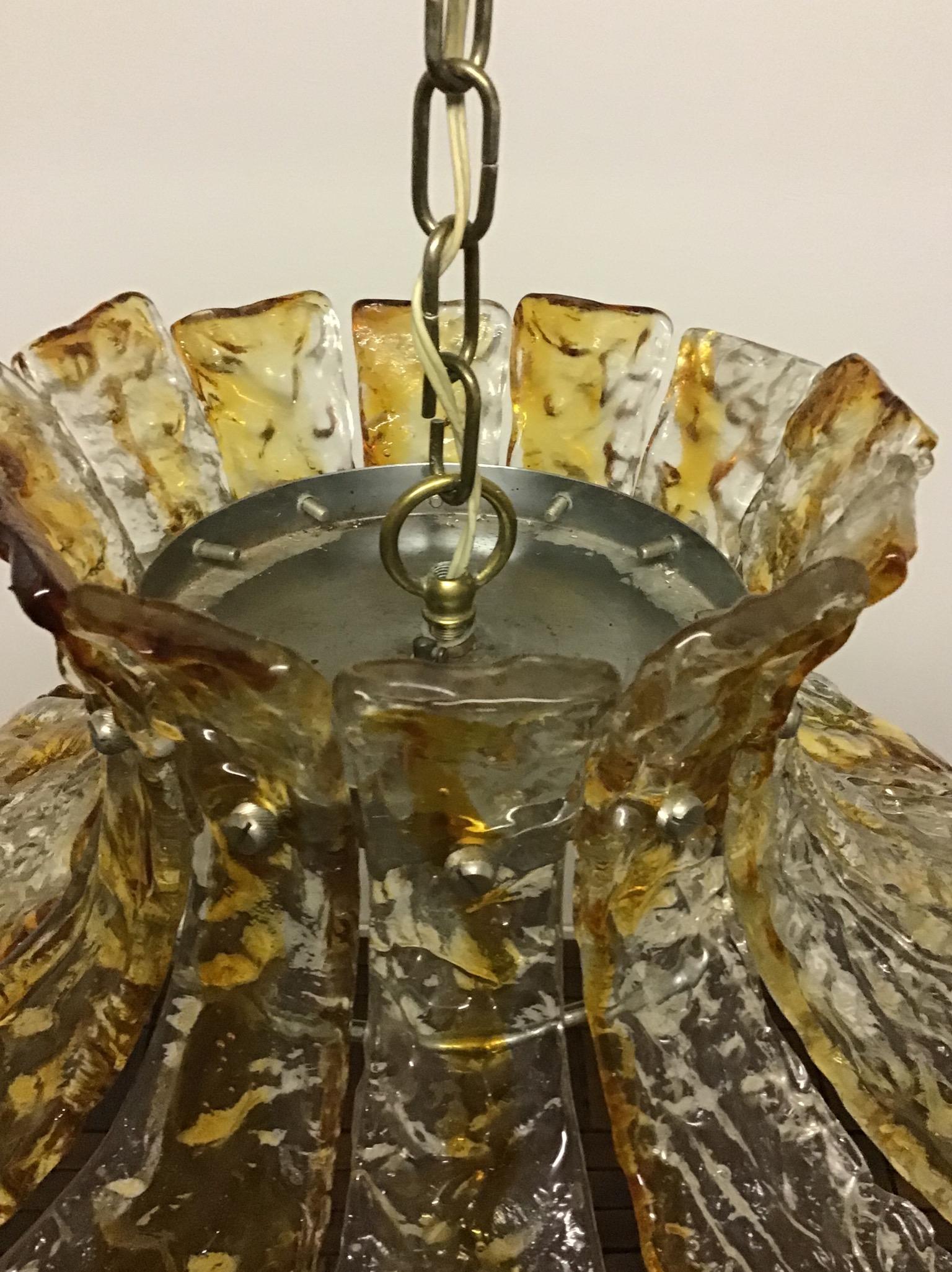 Mid-20th Century Large Tulip Flower Amber Murano Glass Chandelier by Mazzega,  1960s For Sale