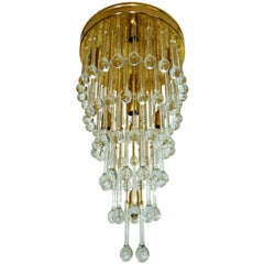Large Midcentury Hollywood Regency Crystal Waterfall Weddingcake Gilt Chandelier