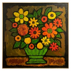 Large Midcentury Hollywood Regency Floral Painting by Lee Reynolds