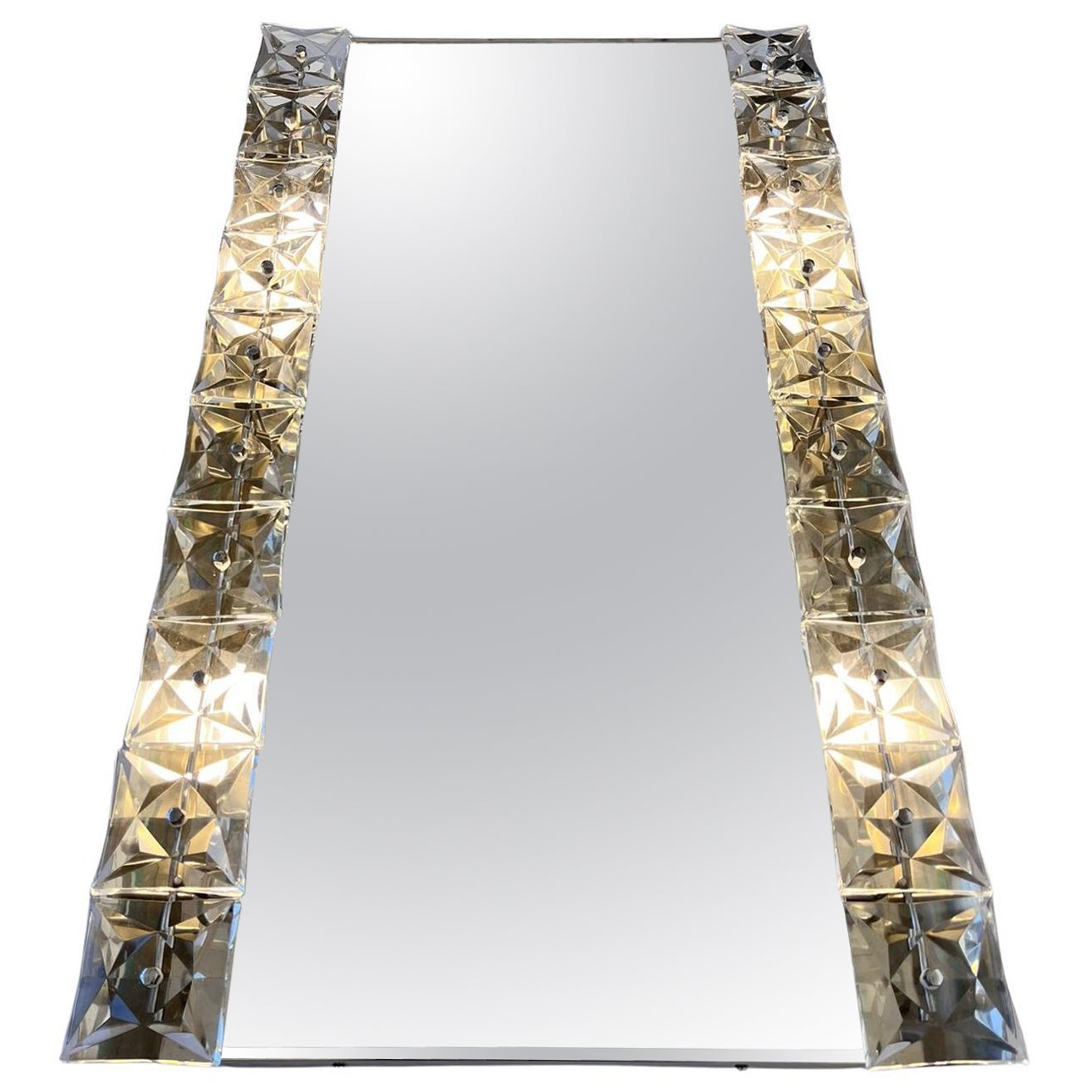 Large Midcentury Illuminated / Backlit Crystal Mirror Kinkeldey, Germany, 1970s