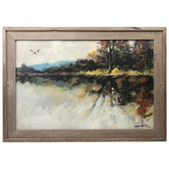 Large Midcentury Impressionistic Oil Landscape Painting
