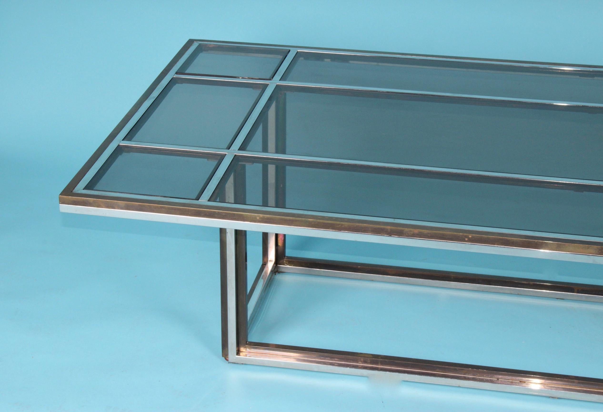 Large Midcentury Italian Brass Chrome Coffee Table by Romeo Rega, 1970s In Good Condition In grand Lancy, CH