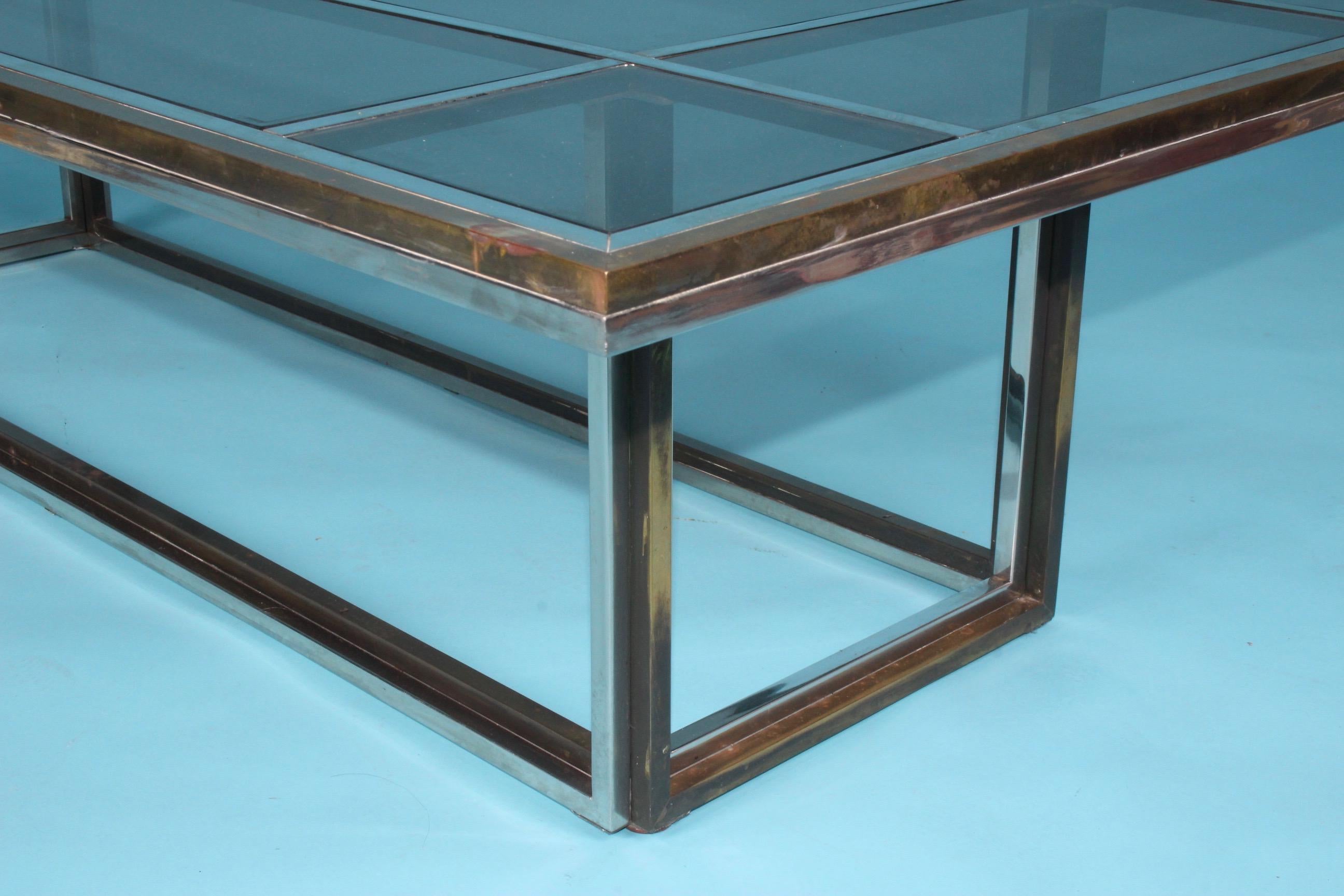 Large Midcentury Italian Brass Chrome Coffee Table by Romeo Rega, 1970s 1