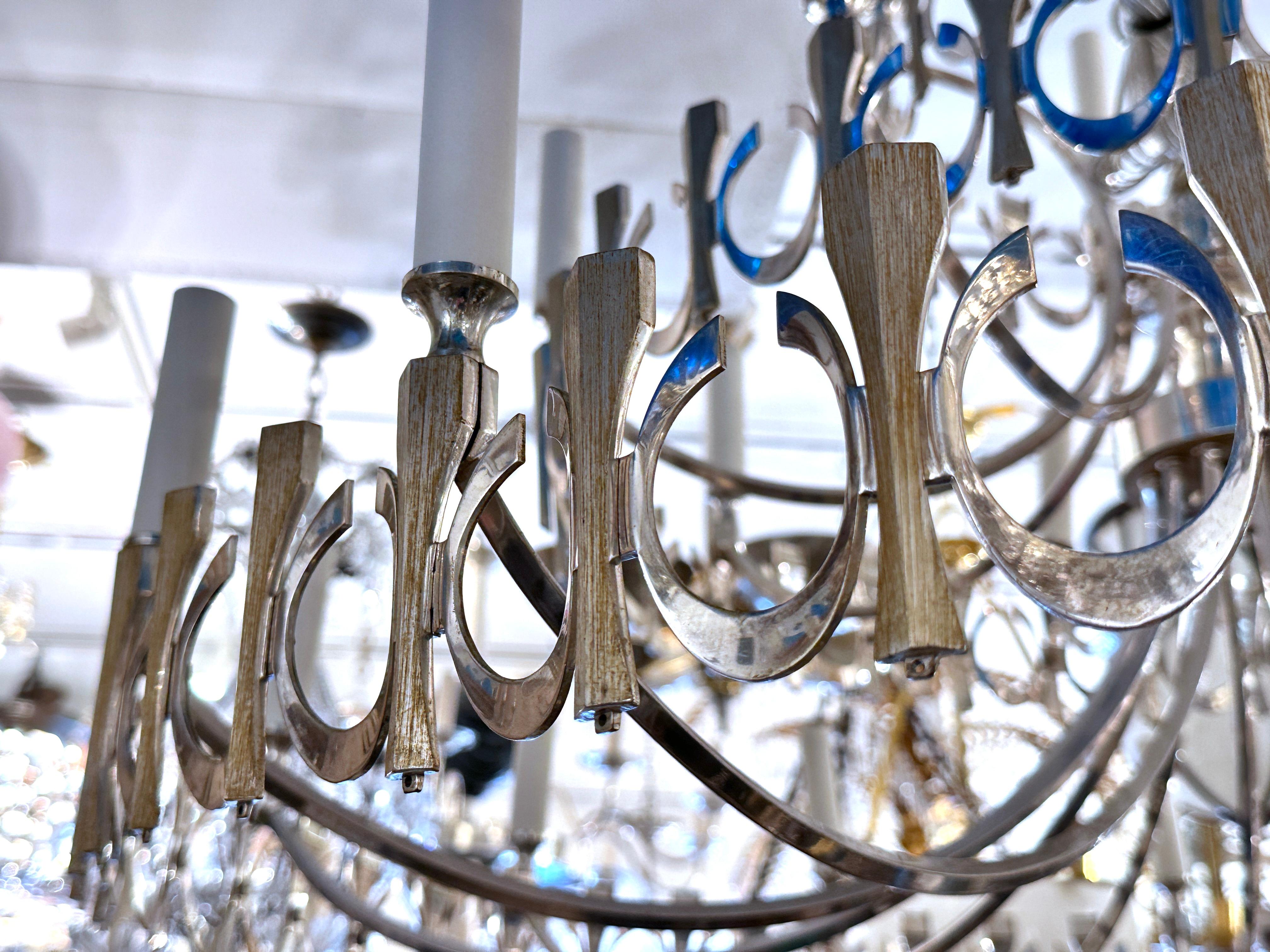 Silver Plate Large Midcentury Italian Chandelier For Sale