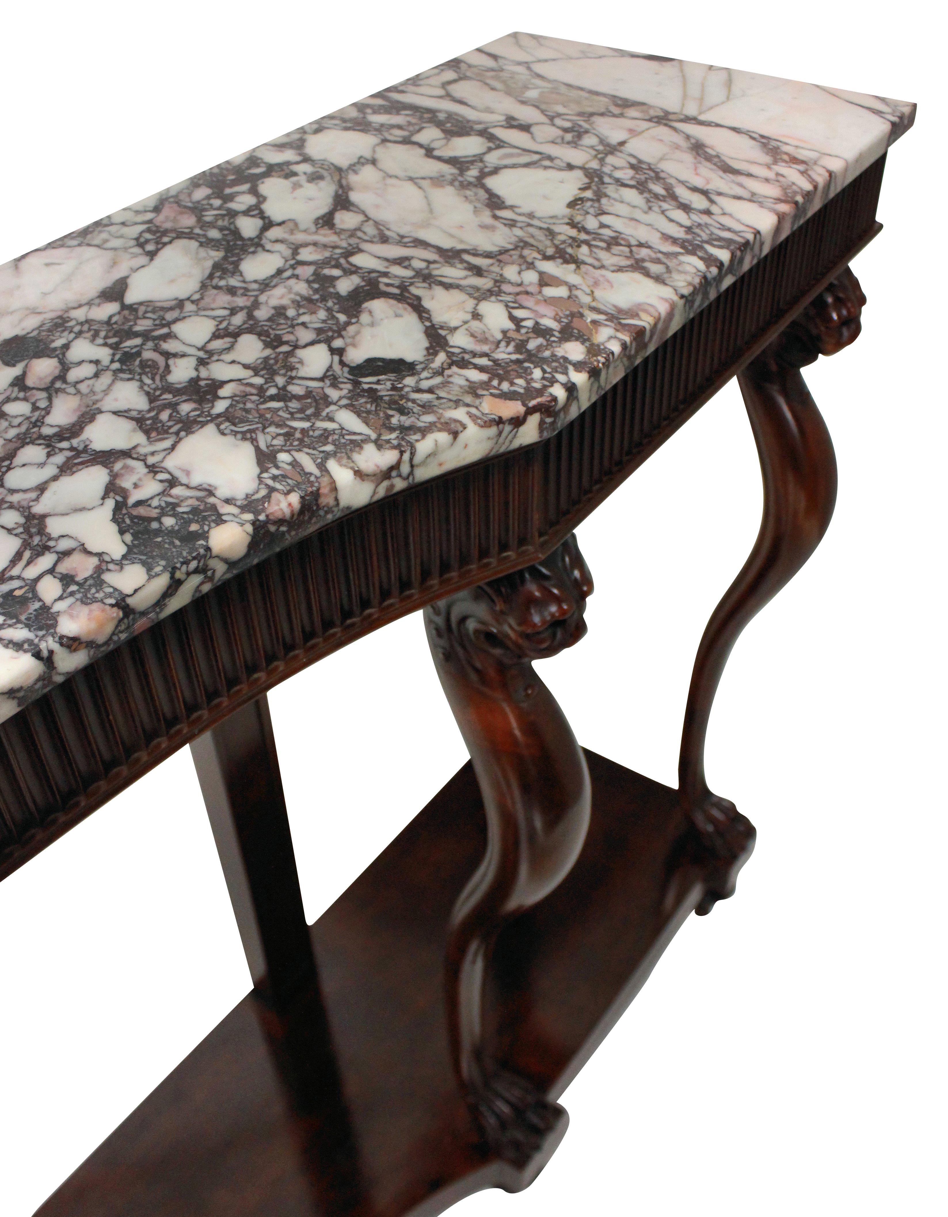 Mid-20th Century Large Midcentury Italian Console Table with a Breche Violette Marble Top