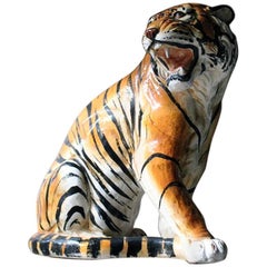 Large Midcentury Italian Earthenware Model of a Tiger, circa 1960-1970