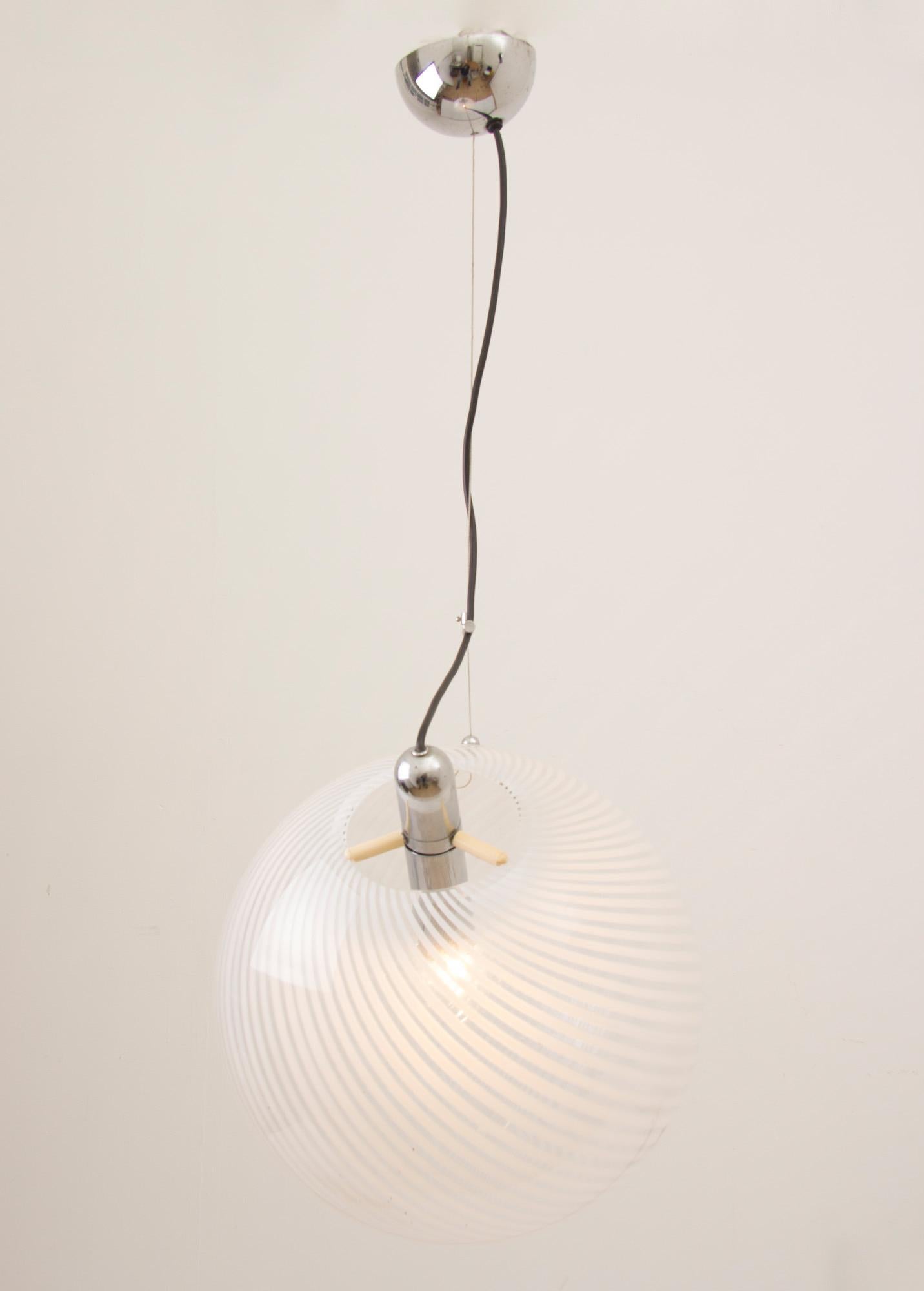 Mid-Century Modern Large Midcentury Italian Globe Pendant with Spiral Glass For Sale