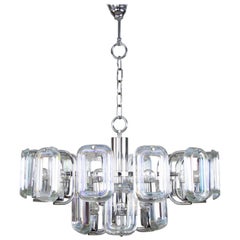 Large Midcentury Italian Modern Iridescent Glass Links Chandelier