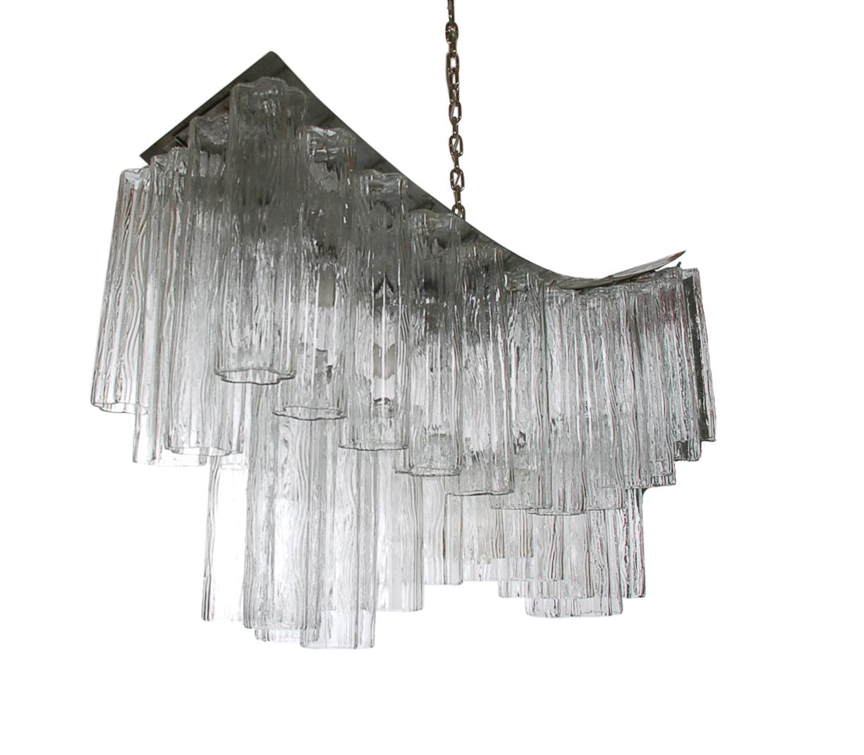 Steel Large Midcentury Italian Modern Murano Tronchi Glass Chandelier Whale Tail Form For Sale