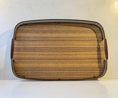 Large Midcentury Italian Serving Tray in Brass, Teak and Faux Wood