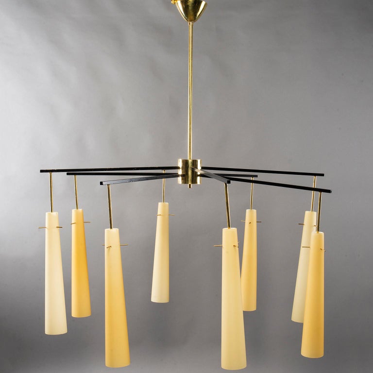 Large Midcentury Italian Stilnovo Style EightLight Fixture For Sale at