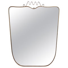 Large Midcentury Italian Wall Mirror with Brass Frame and Crown Flourish, 1950s