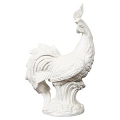 Large Midcentury Italian White Porcelain Rooster Sculpture for Williams-Sonoma