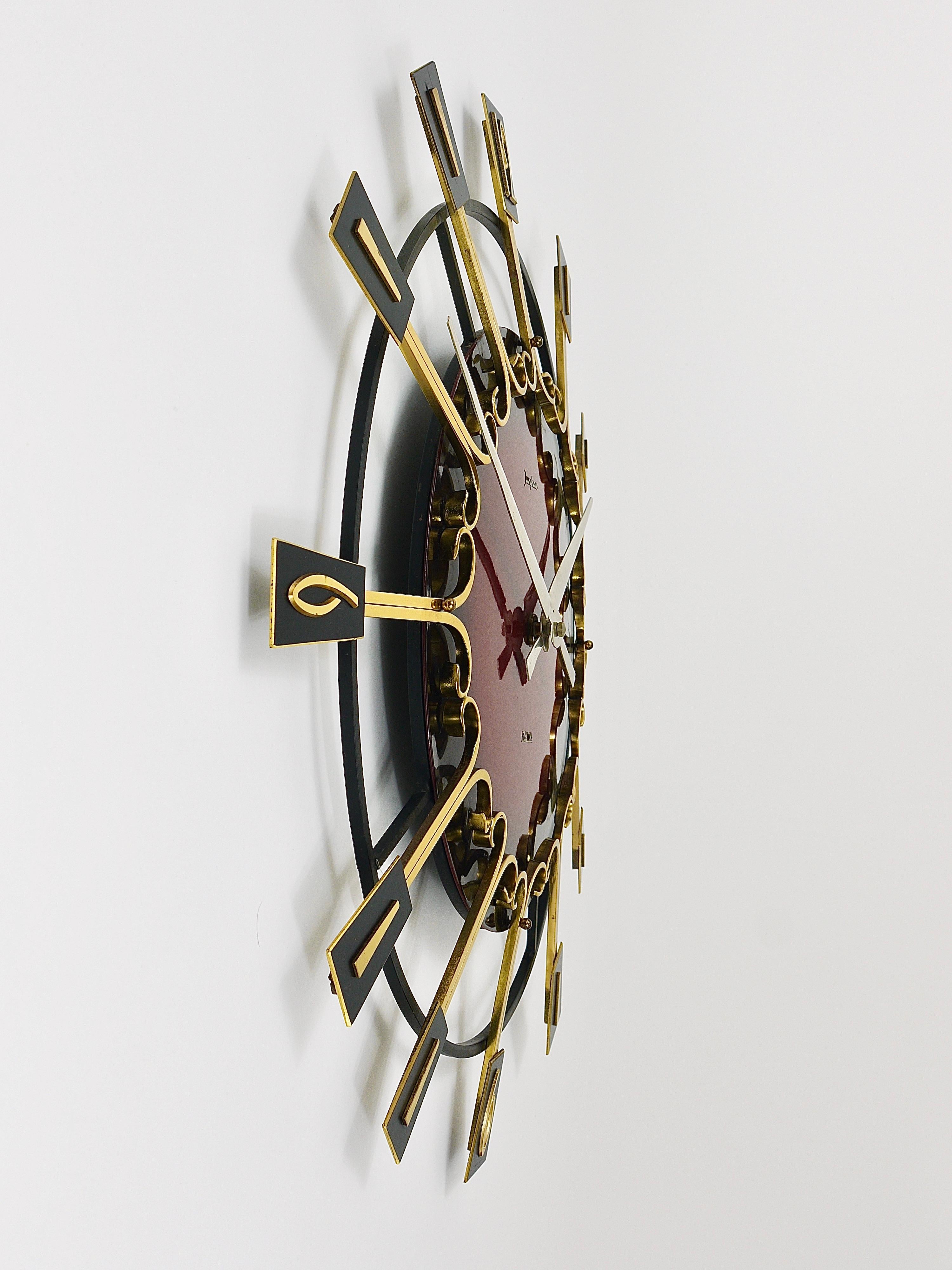 Large Mid-Century Junghans Sunburst Brutalist Brass Wall Clock, Germany, 1950s  For Sale 7